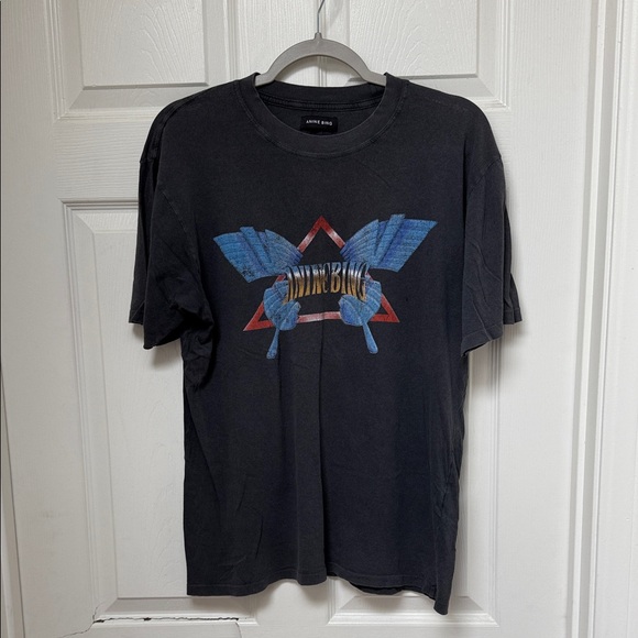 Anine Bing Black Tee with Blue and Red Graphic - Picture 1 of 8